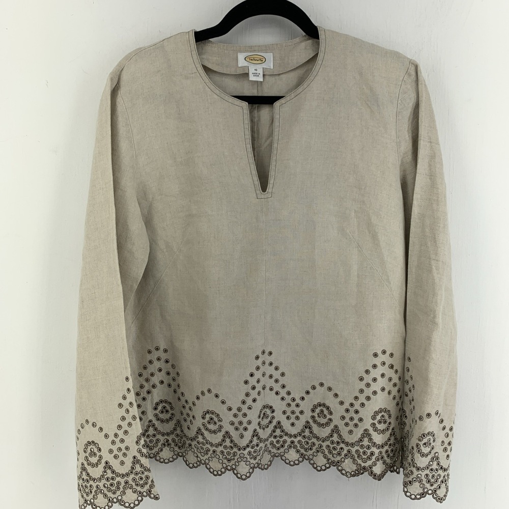 Vintage 90s Talbots Womens 10 Linen Top Scalloped Boho‎ Hippie Peasant Beach